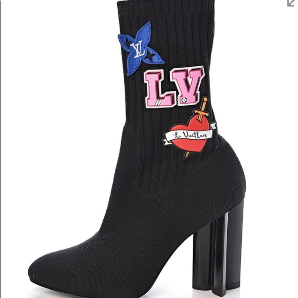 Louis Vuitton Black Sock Ankle Booties with Colorful LV Patch - Picture 6 of 11